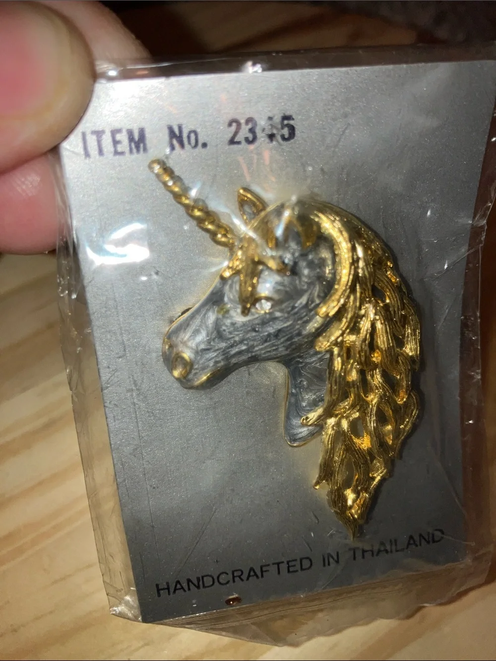Handcrafted Unicorn Brooch — Blue and Gold Vintage
